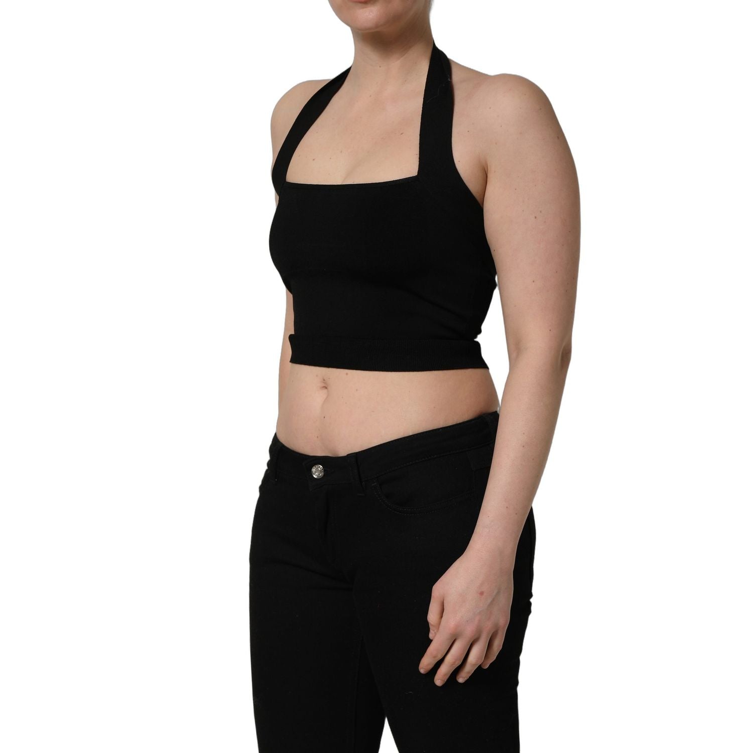 Dolce & Gabbana Black Square Neck Halter Cropped Tank Top