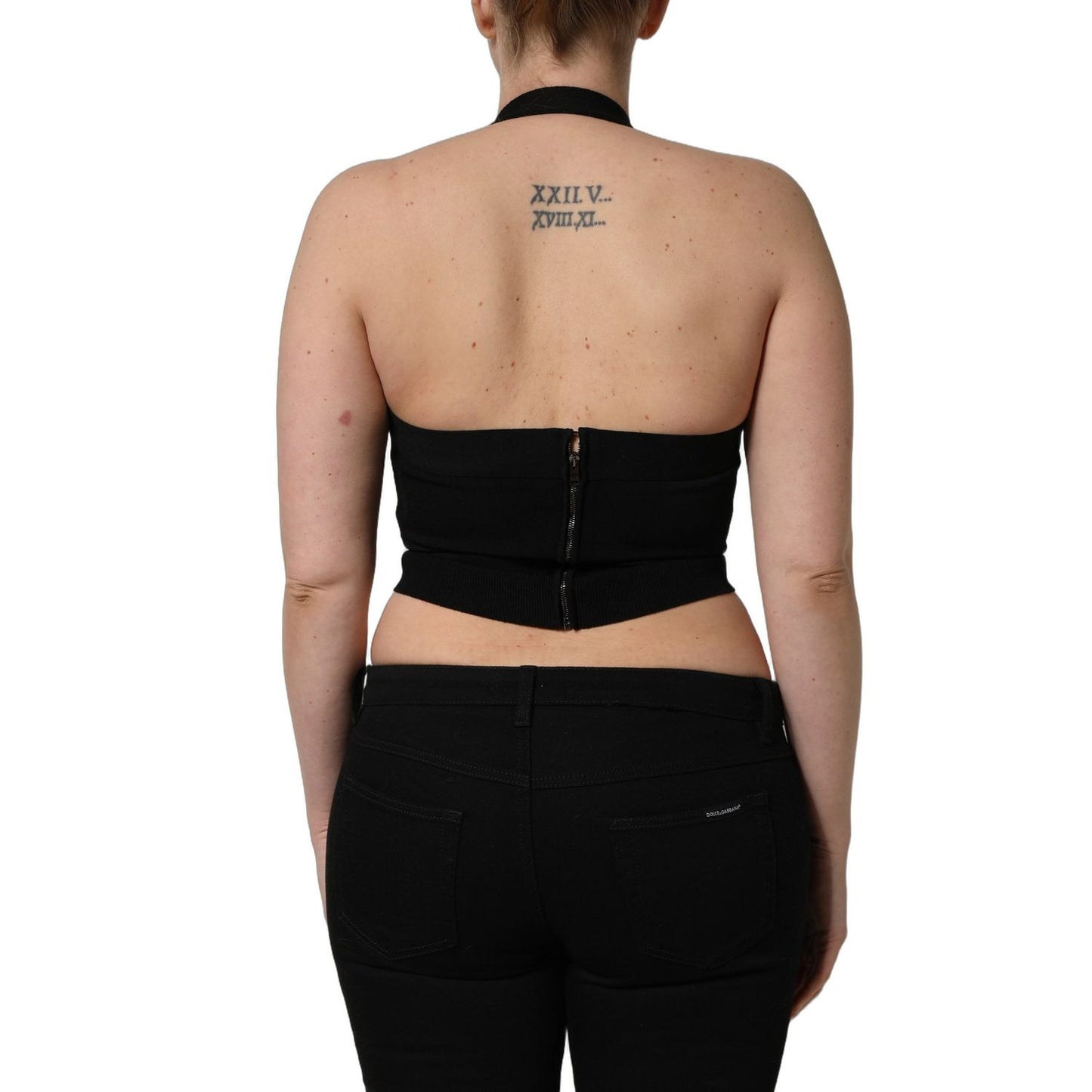 Dolce & Gabbana Black Square Neck Halter Cropped Tank Top