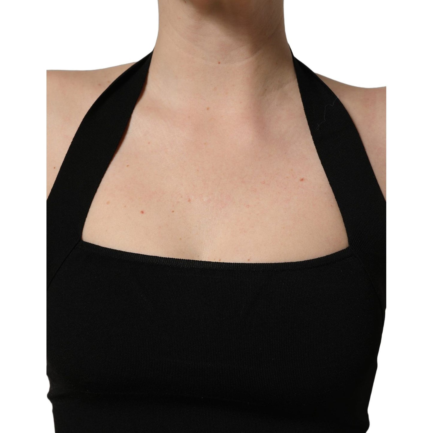 Dolce & Gabbana Black Square Neck Halter Cropped Tank Top
