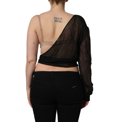 Dolce & Gabbana Black Wrap Sheer Chiffon One Shoulder Top