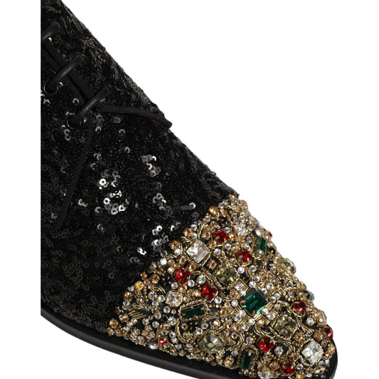 Dolce & Gabbana Black Sequin Embellished Men Derby Dress Shoes
