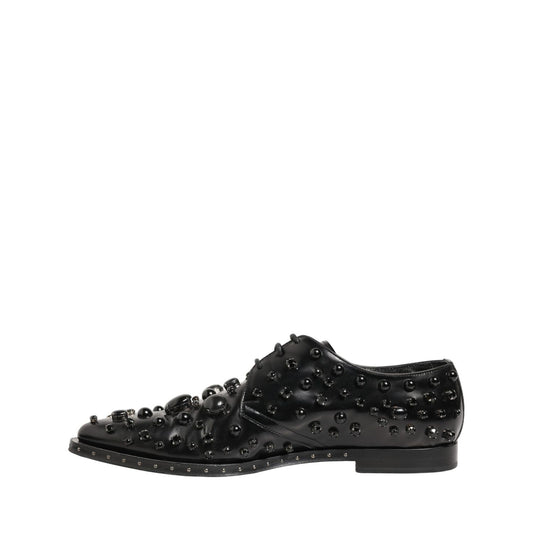 Dolce & Gabbana Black Leather Studded Men Formal Derby Shoes