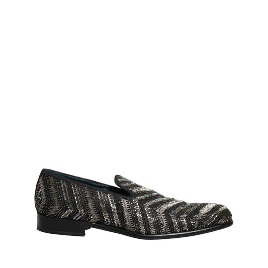 Dolce & Gabbana Black Silver Embellished Slip On Loafers Shoes