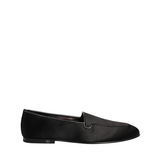 Dolce & Gabbana Black Satin Logo Slip On Flats Loafers Shoes