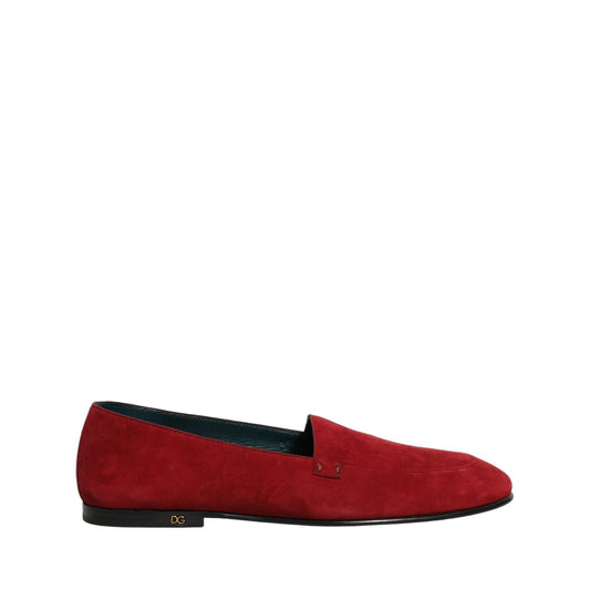 Dolce & Gabbana Red Suede Logo Slip On Flats Loafers Shoes