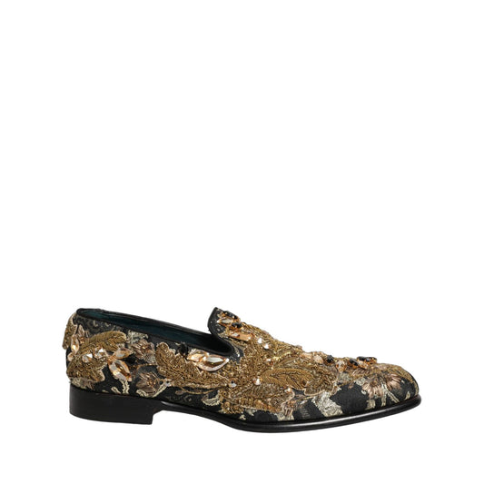 Dolce & Gabbana Black Velvet Embellished Dress Loafers Shoes