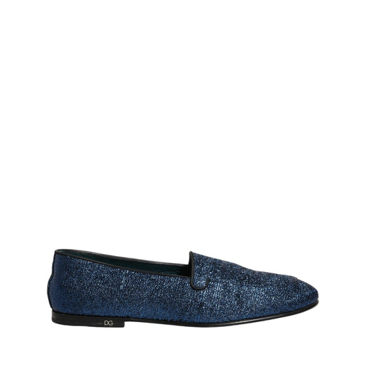 Dolce & Gabbana Blue Glitter Lurex DG Logo Dress Loafers Shoes