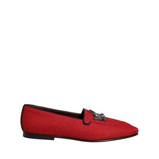 Dolce & Gabbana Red Crown Embellished Dress Loafers Shoes