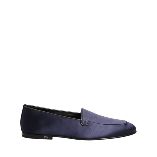 Dolce & Gabbana Navy Blue Satin DG Logo Dress Loafers Shoes