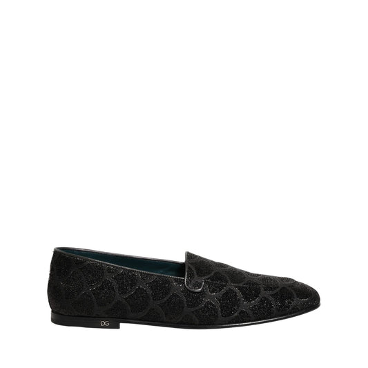 Dolce & Gabbana Black Glitter Brocade Men Dress Loafers Shoes