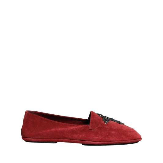 Dolce & Gabbana Red Suede Cross Slip On Dress Loafers Shoes