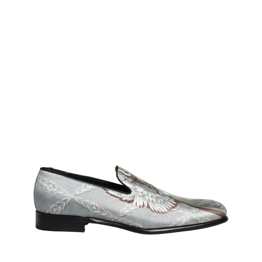 Dolce & Gabbana Gray Baroque Angel Velvet Men Loafers Shoes