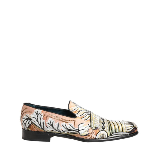 Dolce & Gabbana Multicolor Brocade Sequin Dress Loafers Shoes