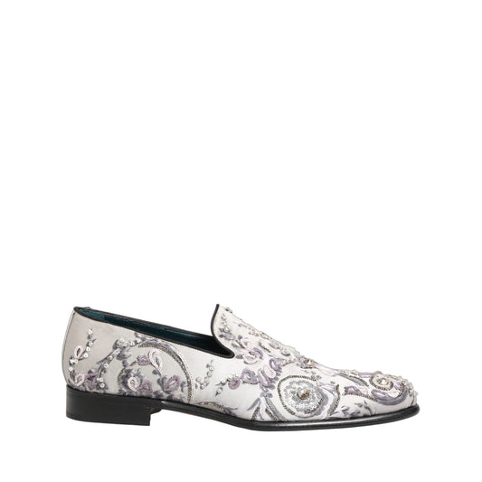 Dolce & Gabbana White Sequined Formal Slip On Loafers Shoes