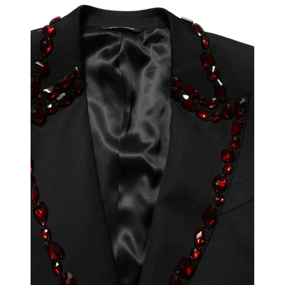 Dolce & Gabbana Black Crystal Embellished Coat Blazer Jacket