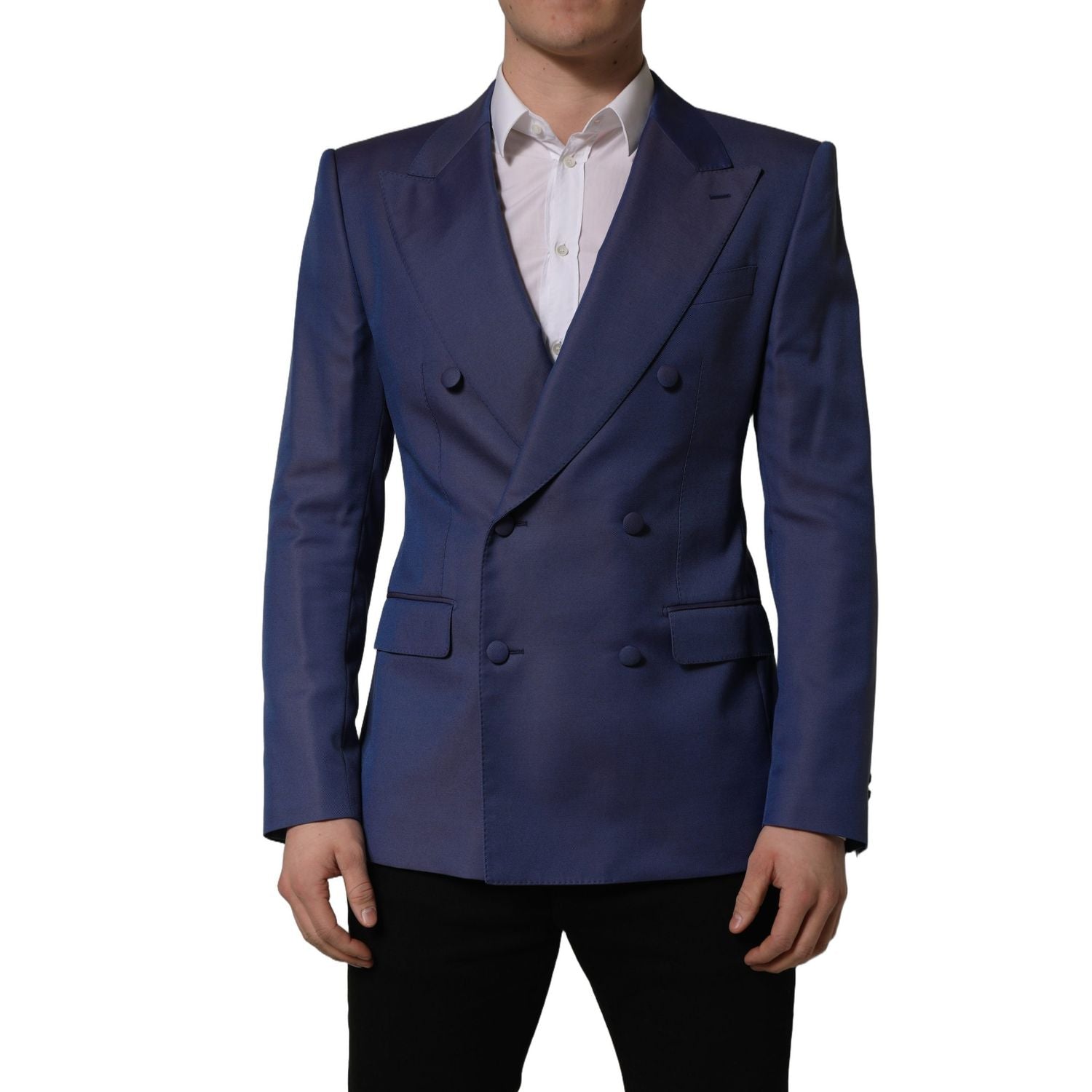 Dolce & Gabbana Blue Wool Double Breasted Men Blazer Jacket