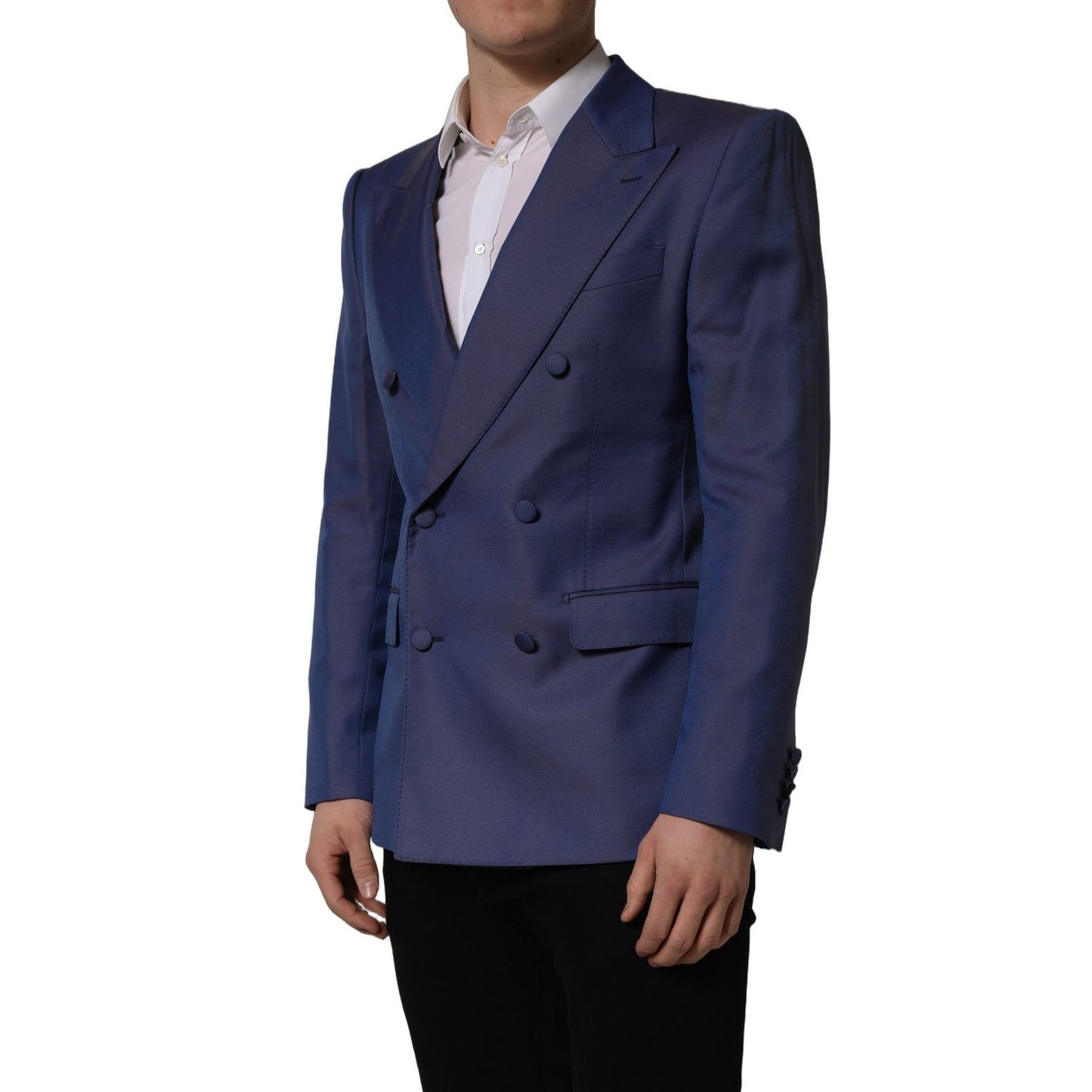 Dolce & Gabbana Blue Wool Double Breasted Men Blazer Jacket
