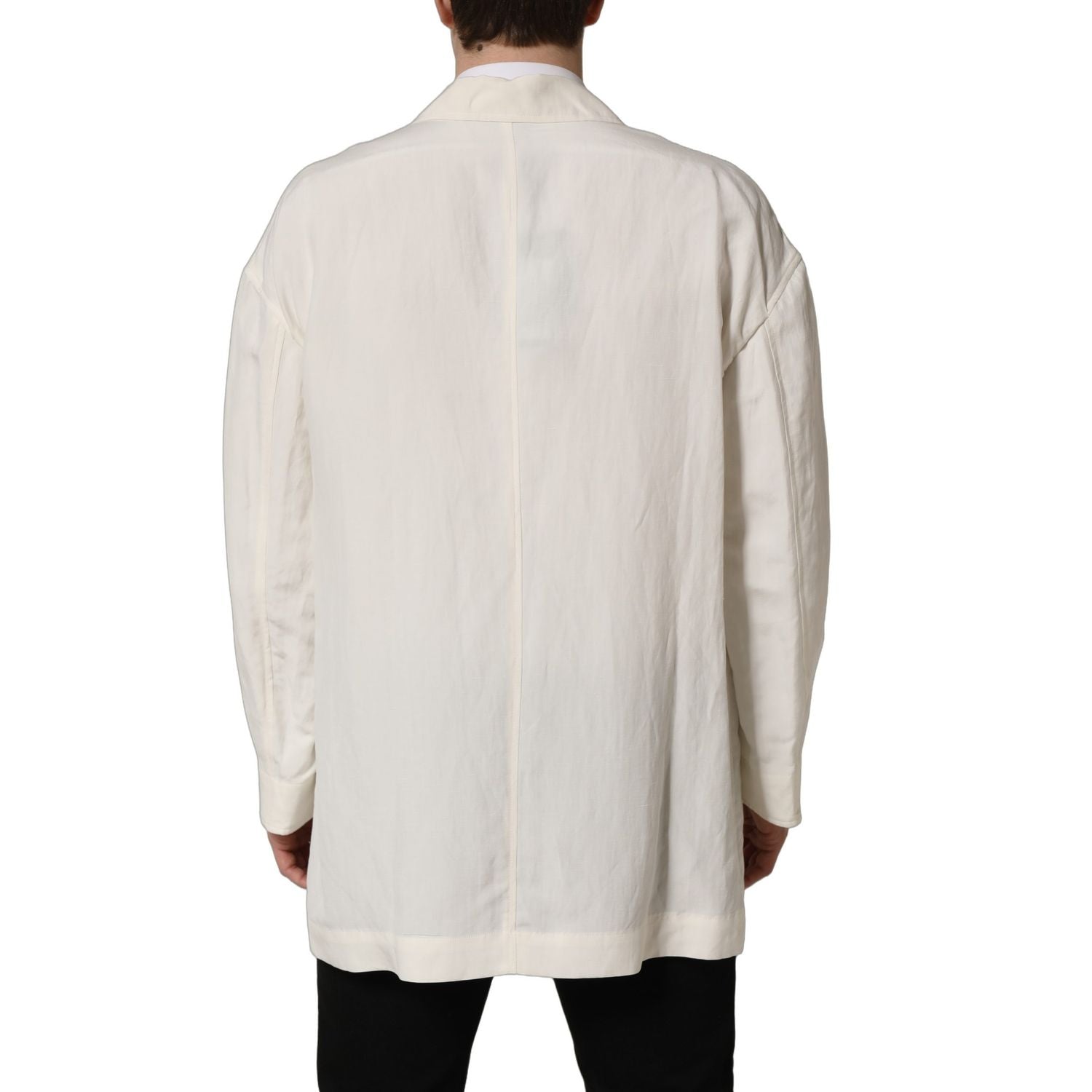 Dolce & Gabbana Off White Flax Single Breasted Blazer Jacket