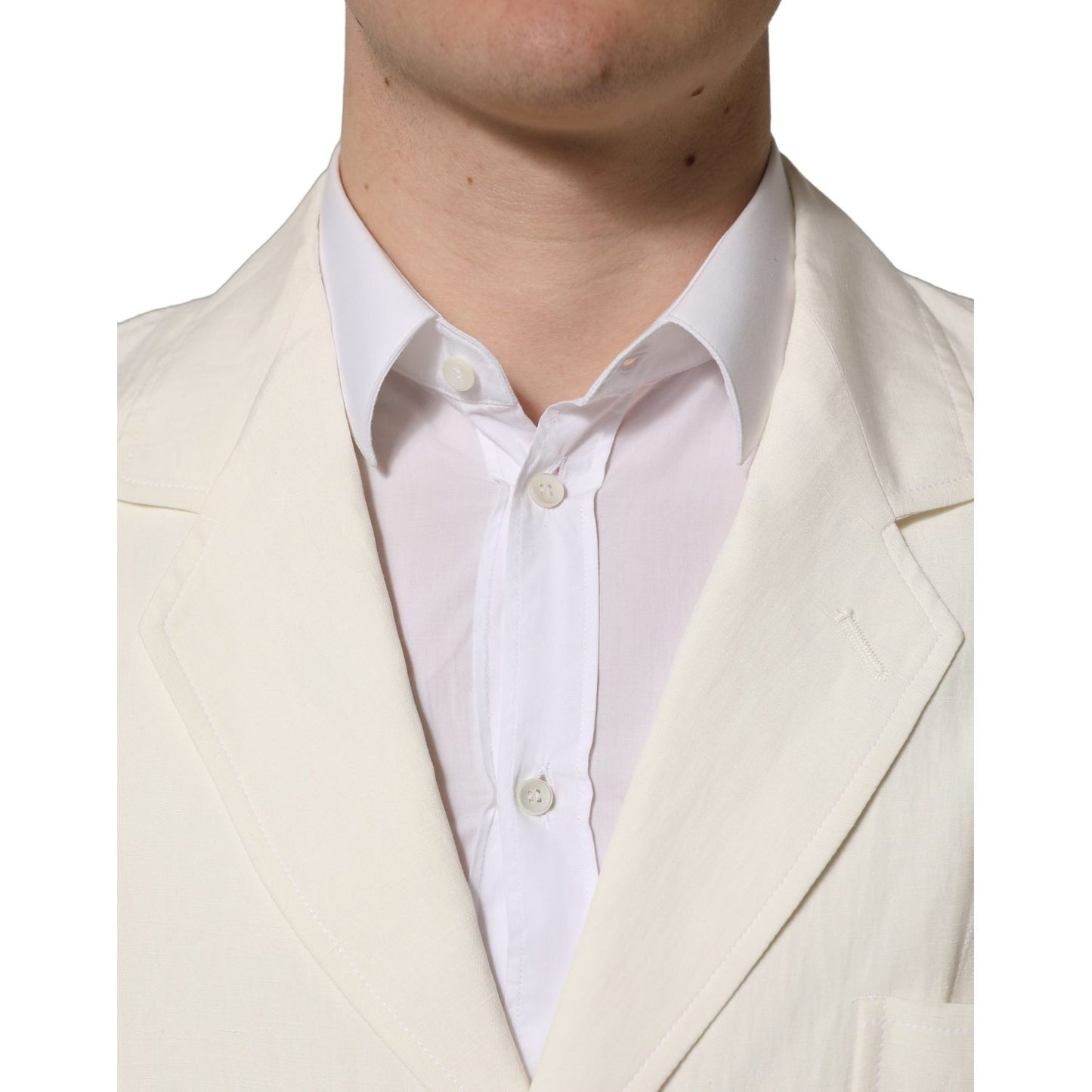 Dolce & Gabbana Off White Flax Single Breasted Blazer Jacket