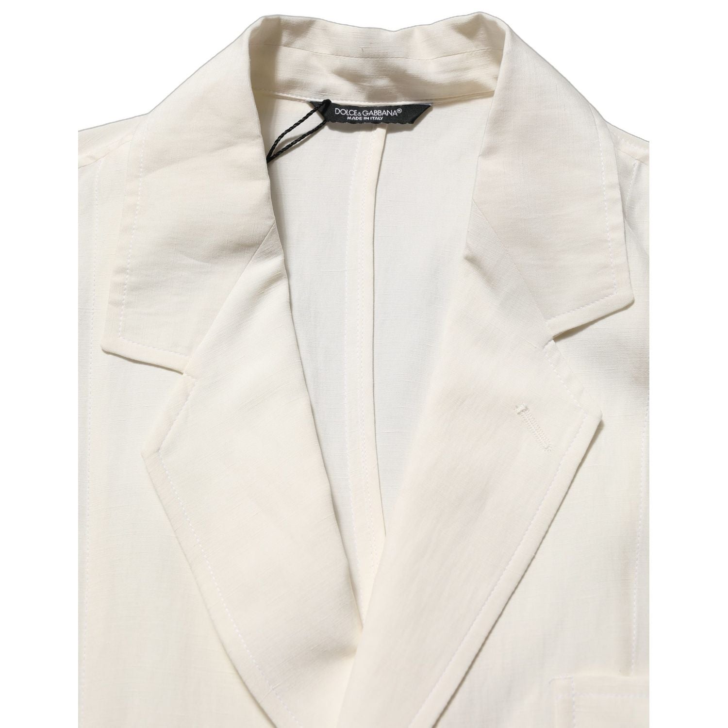 Dolce & Gabbana Off White Flax Single Breasted Blazer Jacket