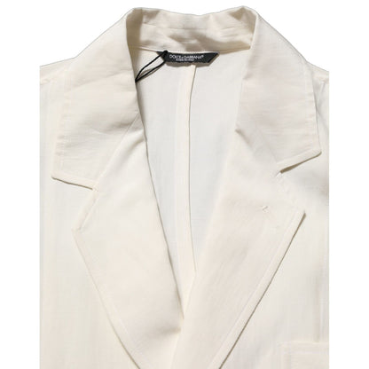 Dolce & Gabbana Off White Flax Single Breasted Blazer Jacket
