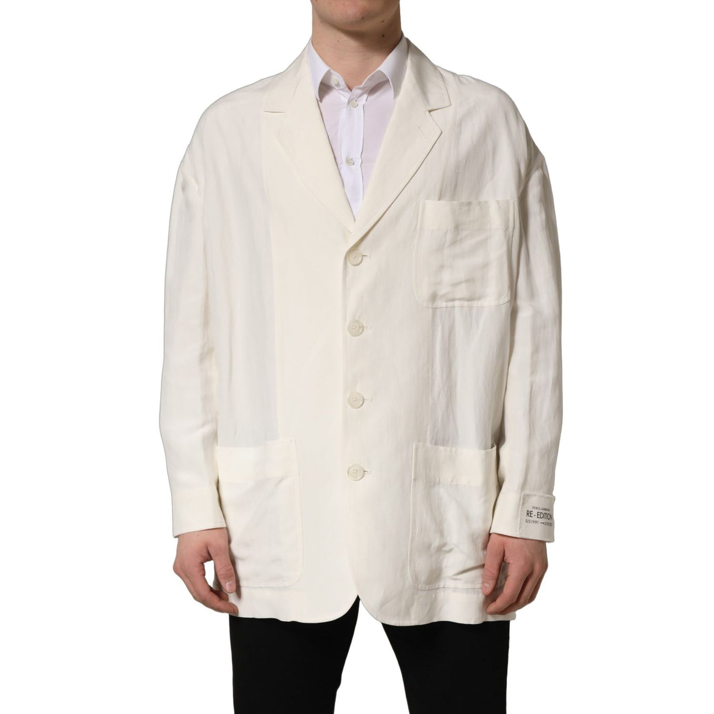 Dolce & Gabbana Off White Flax Single Breasted Blazer Jacket