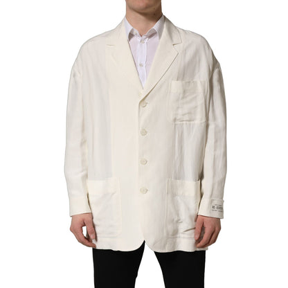 Dolce & Gabbana Off White Flax Single Breasted Blazer Jacket