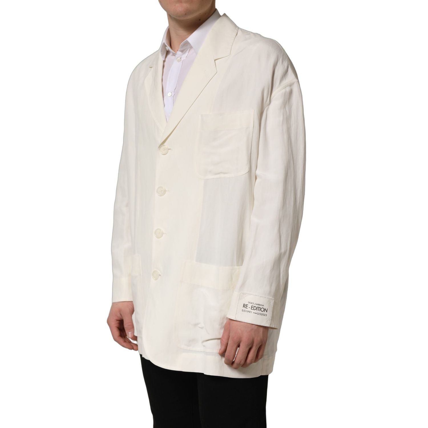 Dolce & Gabbana Off White Flax Single Breasted Blazer Jacket