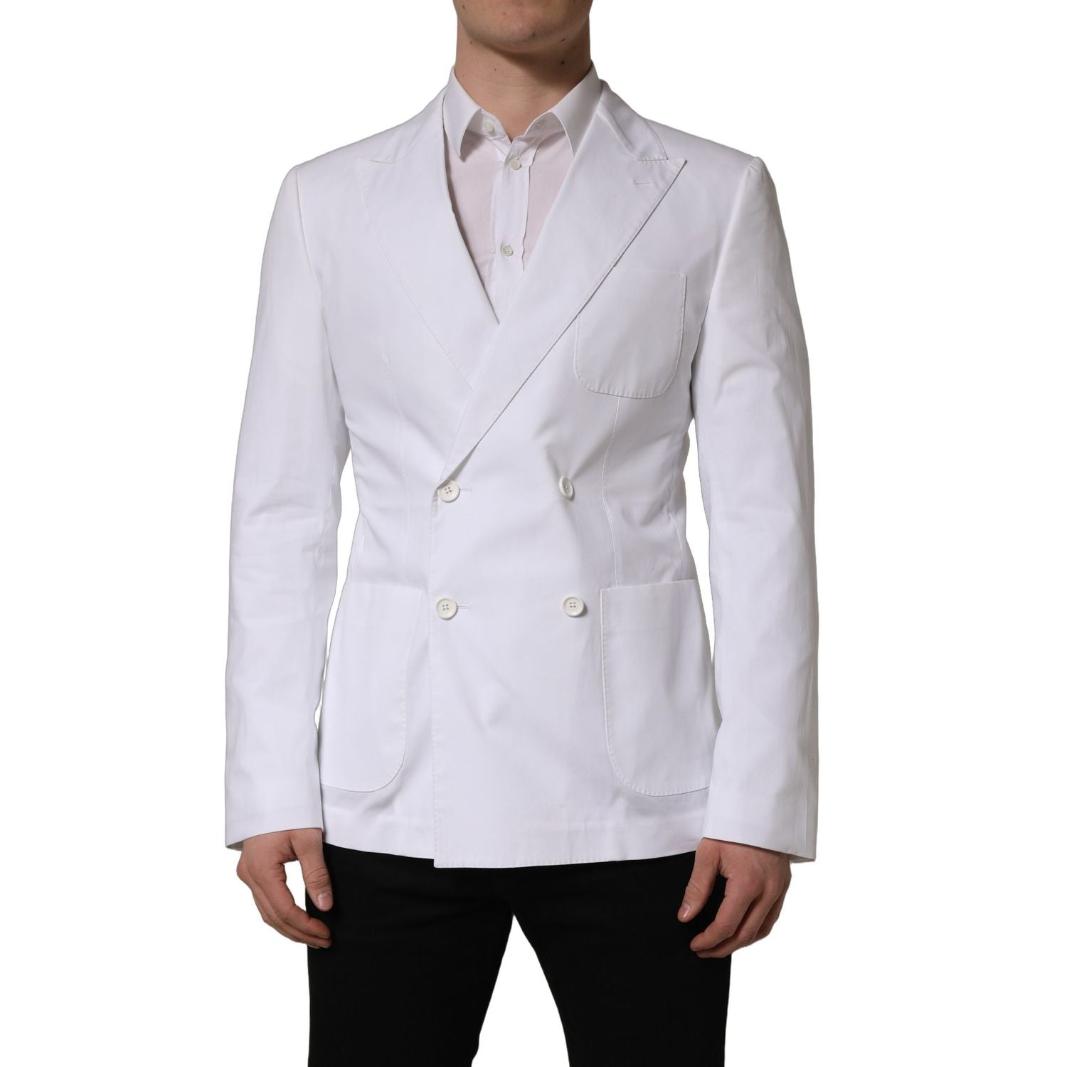 Dolce & Gabbana White Cotton Double Breasted Blazer Jacket