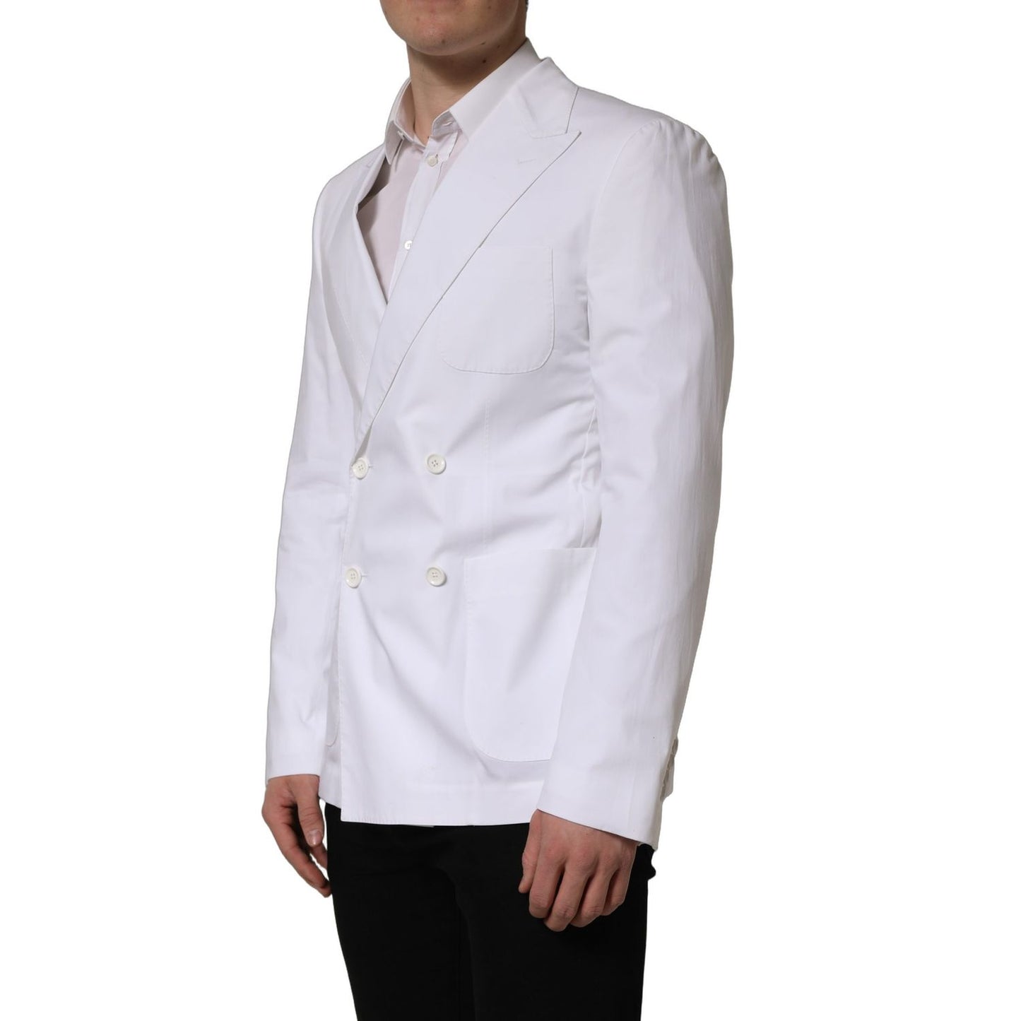 Dolce & Gabbana White Cotton Double Breasted Blazer Jacket