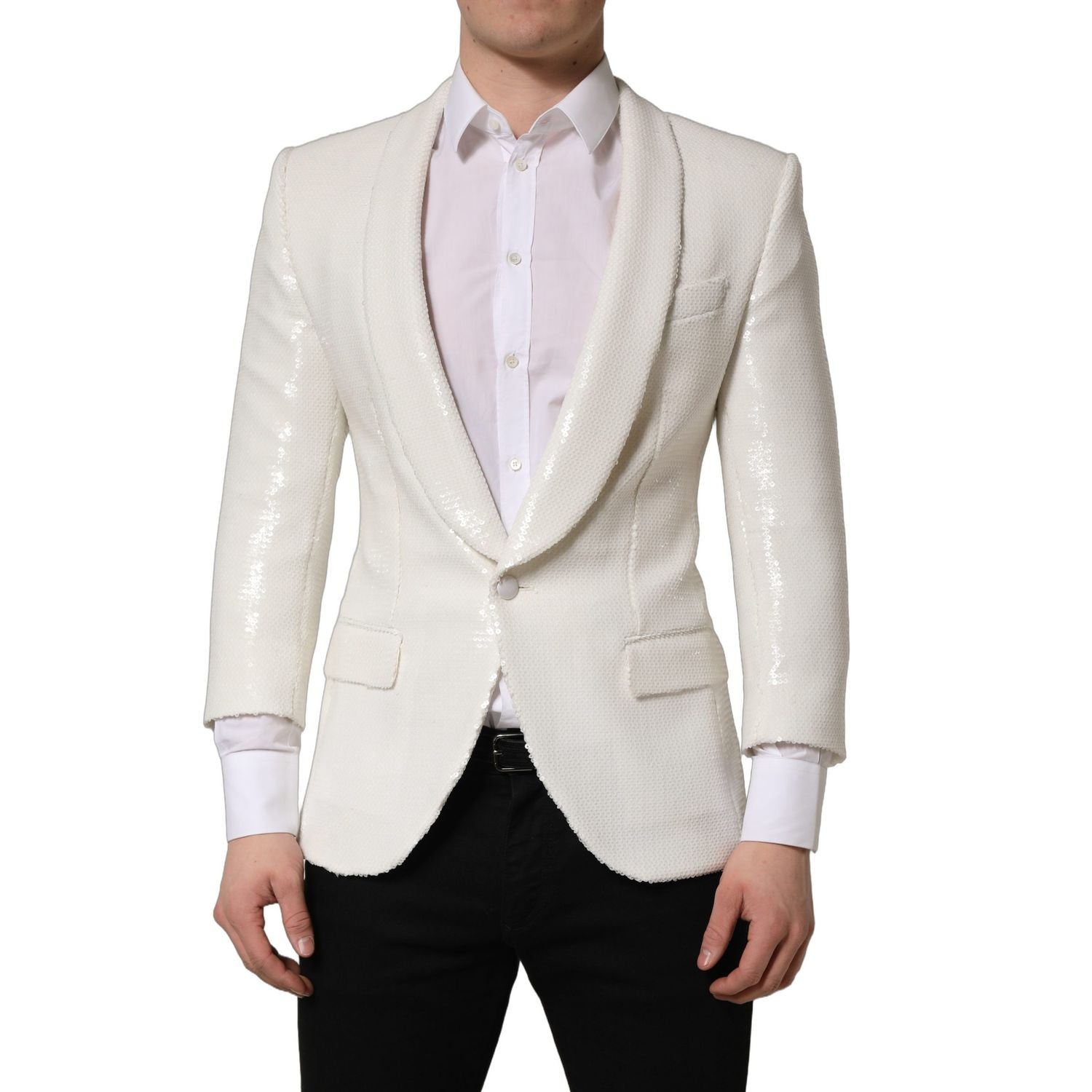 Dolce & Gabbana White Viscose Single Breasted Blazer Jacket