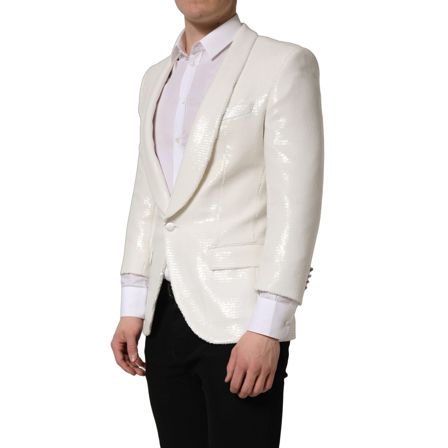 Dolce & Gabbana White Viscose Single Breasted Blazer Jacket