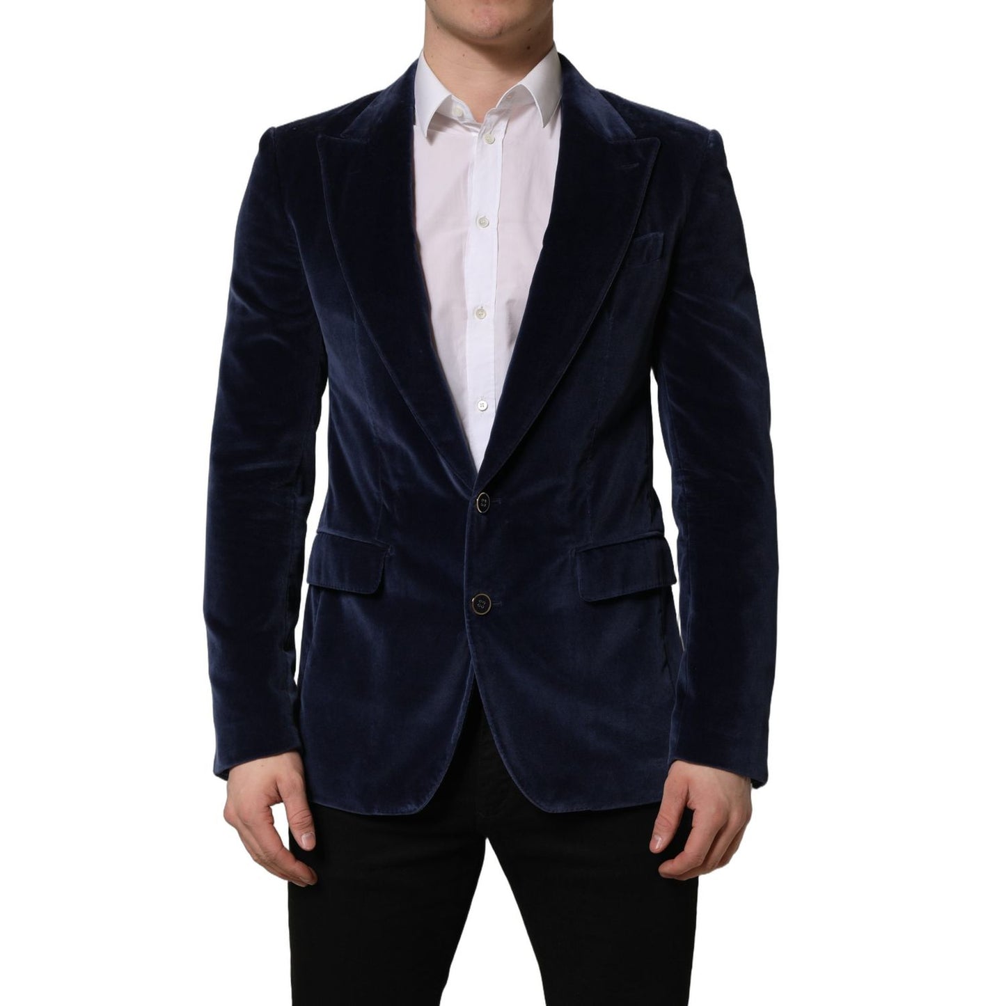 Dolce & Gabbana Blue Velvet Single Breasted Blazer Jacket