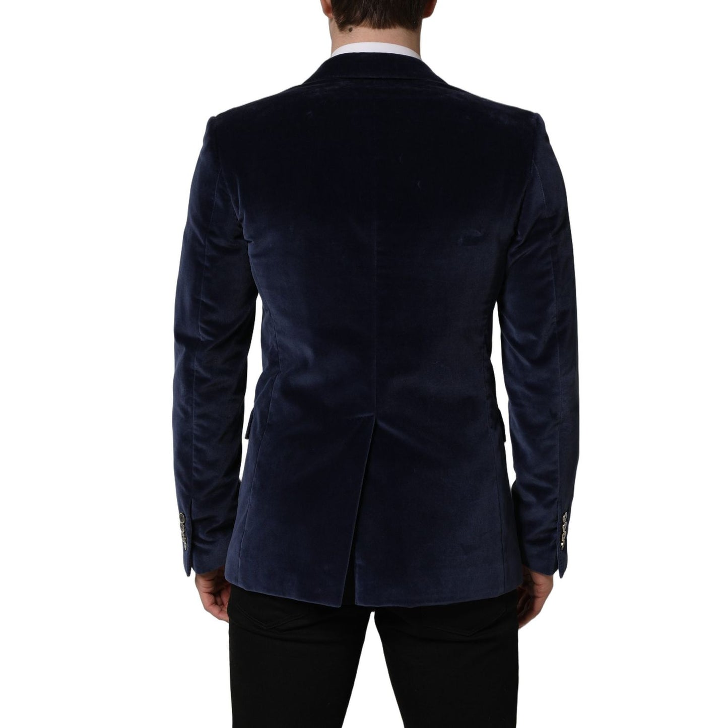 Dolce & Gabbana Blue Velvet Single Breasted Blazer Jacket
