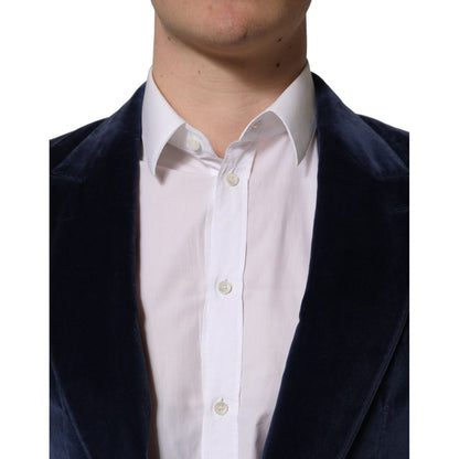 Dolce & Gabbana Blue Velvet Single Breasted Blazer Jacket