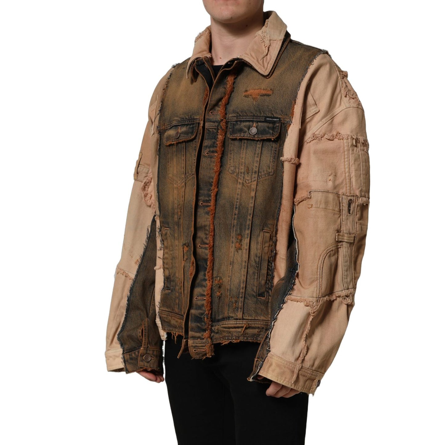 Dolce & Gabbana Multicolor Raw Cut Panelled Denim Men Jacket