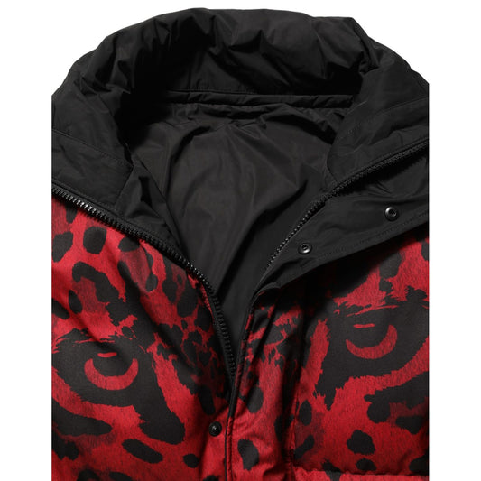 Dolce & Gabbana Red Black Reversible Animal Print Puffer Coat Jacket