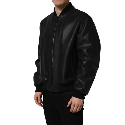 Dolce & Gabbana Black Leather Full Zip Men Biker Jacket