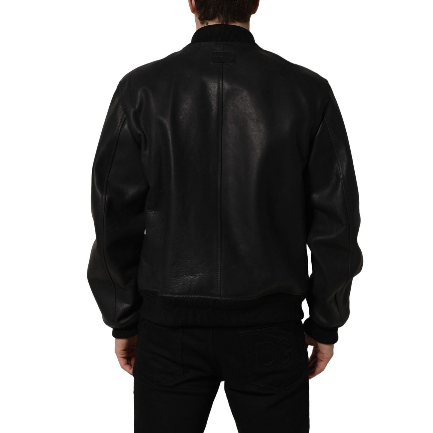 Dolce & Gabbana Black Leather Full Zip Men Biker Jacket