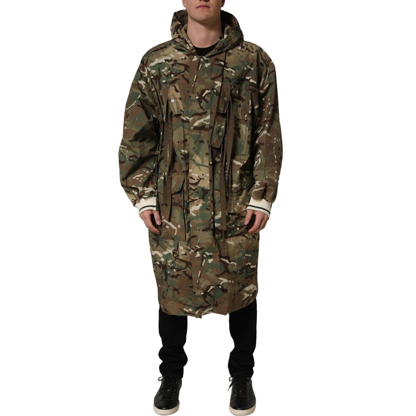 Dolce & Gabbana Multicolor Camouflage Hooded Coat Jacket