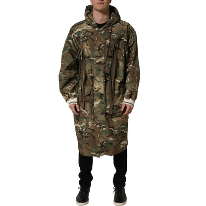 Dolce & Gabbana Multicolor Camouflage Hooded Coat Jacket
