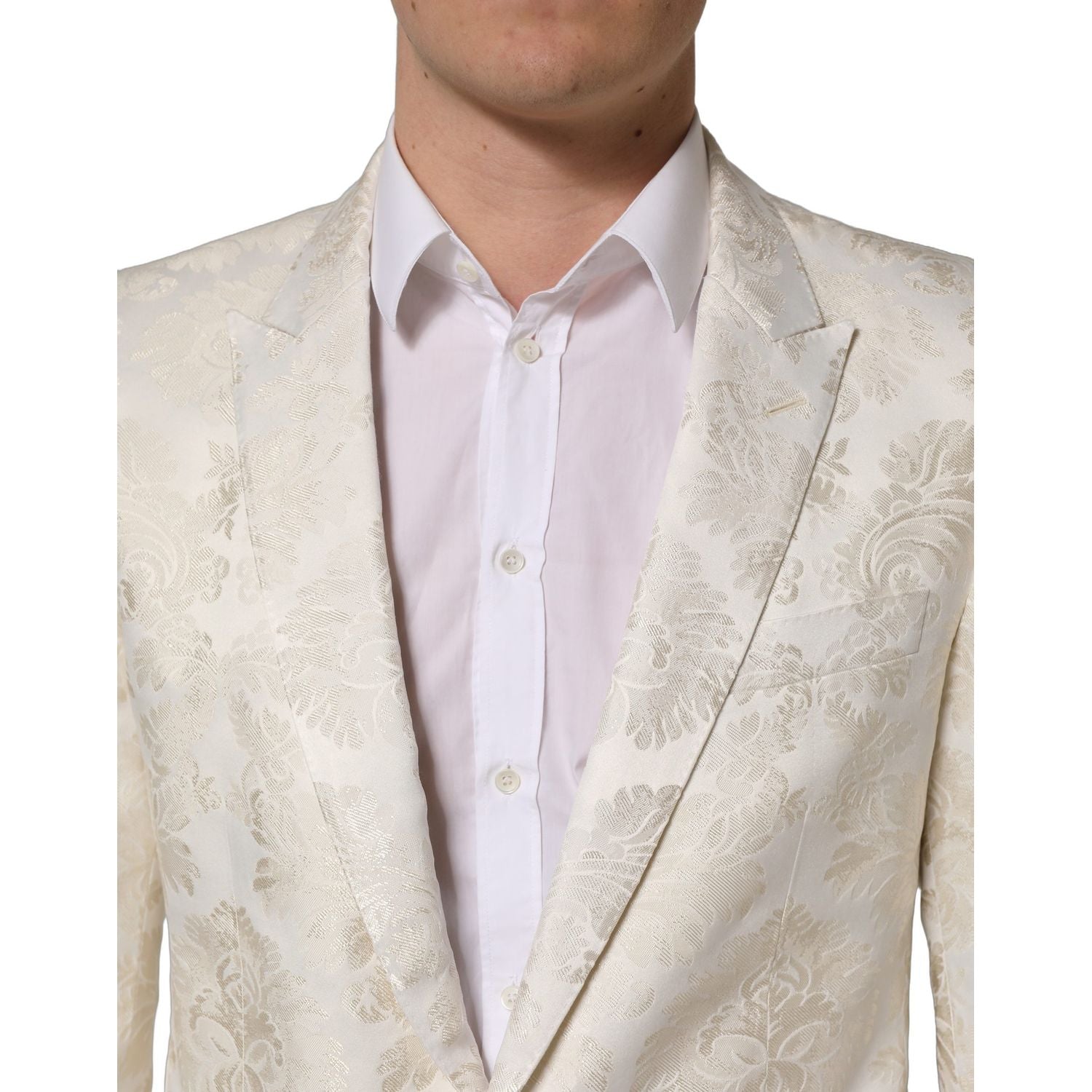 Dolce & Gabbana Off White Floral Single Breasted Men Jacket