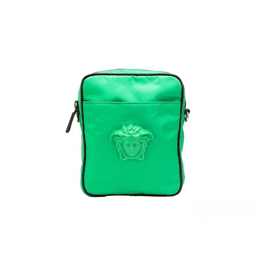Versace Small Bright Green Nylon Fabric Medusa Crossbody Messenger Bag Purse