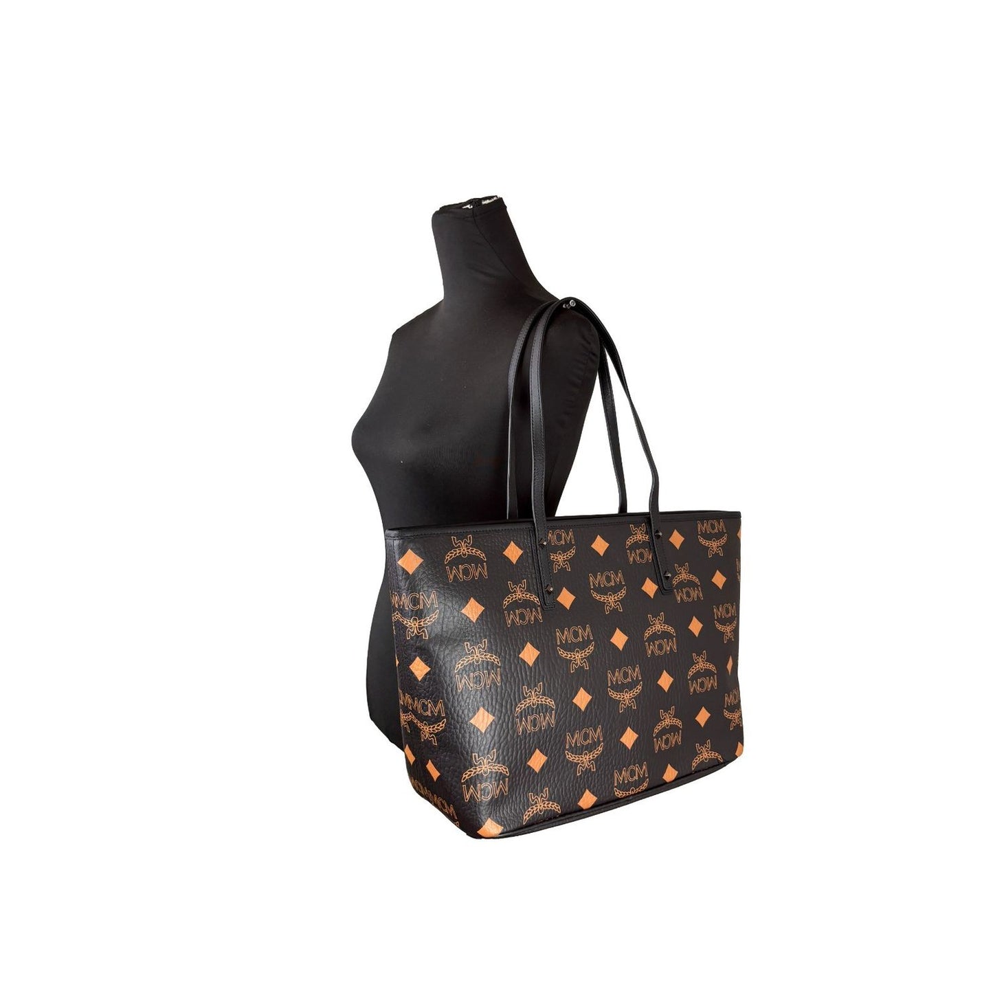 MCM Aren Black Leather Shoulder Tote Bag