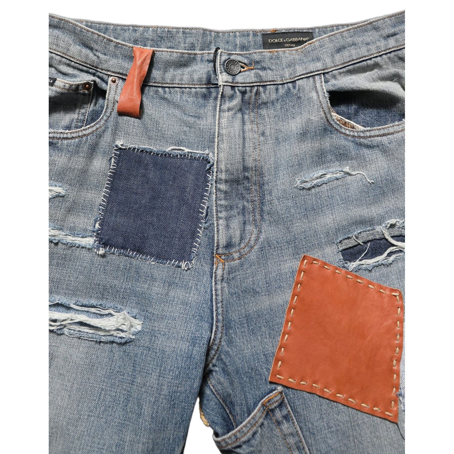 Dolce & Gabbana Blue Distressed Patchwork StraightDenim Jeans