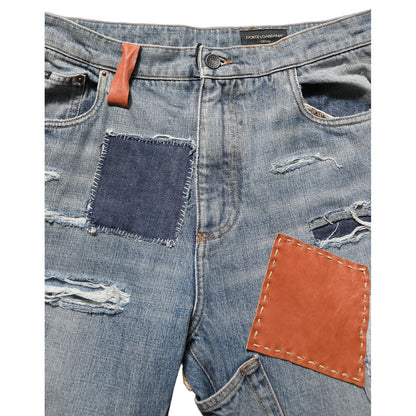 Dolce & Gabbana Blue Distressed Patchwork StraightDenim Jeans