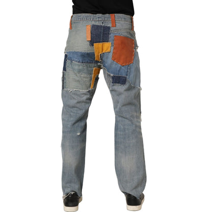 Dolce & Gabbana Blue Distressed Patchwork StraightDenim Jeans
