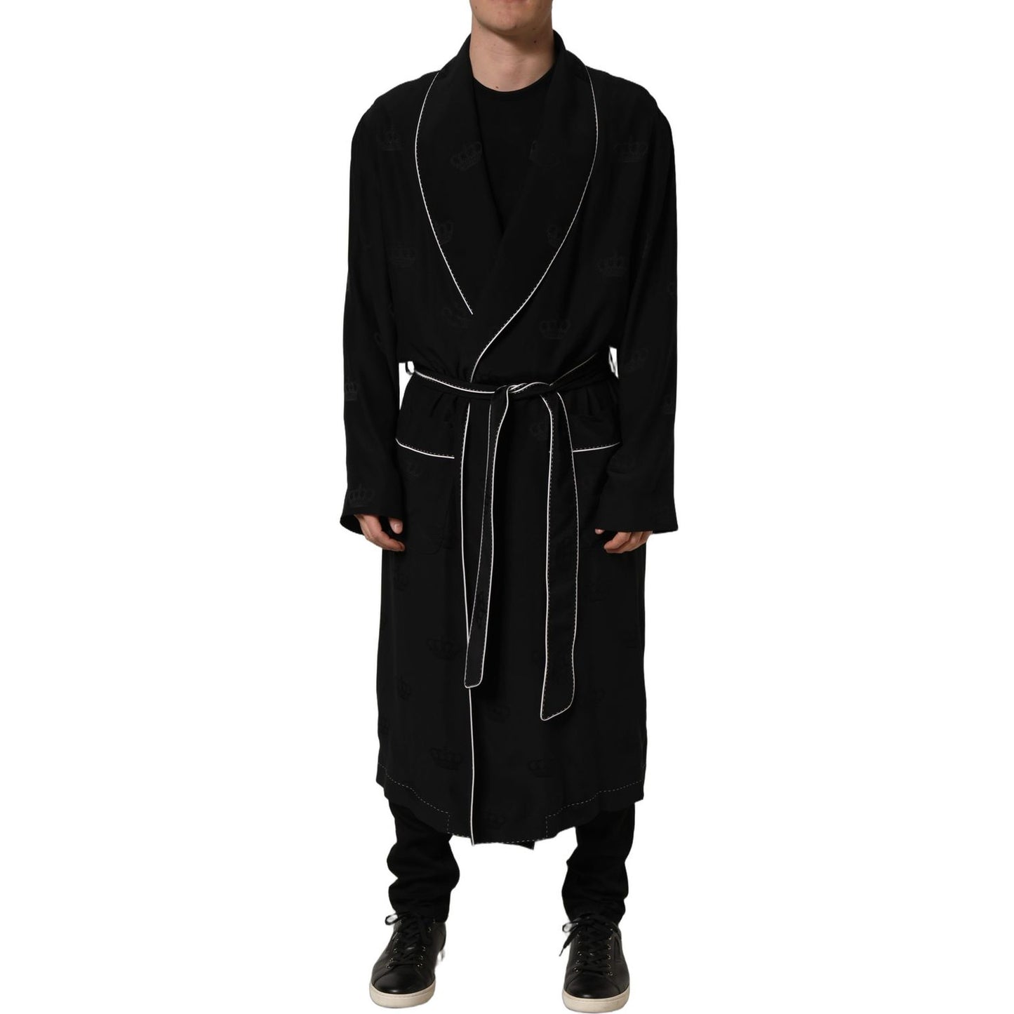 Dolce & Gabbana Black 100% Silk Robe Men Wrap Coat Jacket