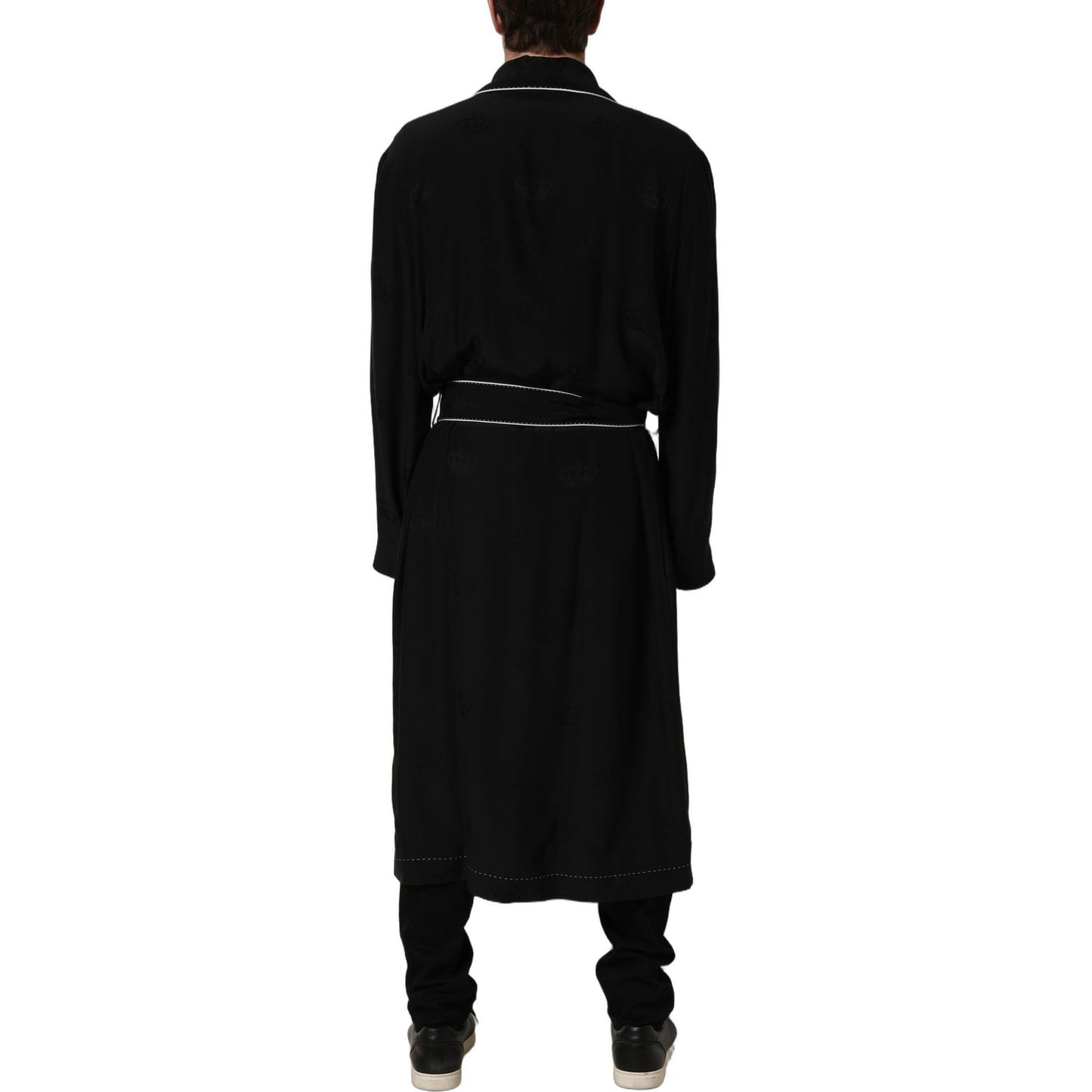 Dolce & Gabbana Black 100% Silk Robe Men Wrap Coat Jacket