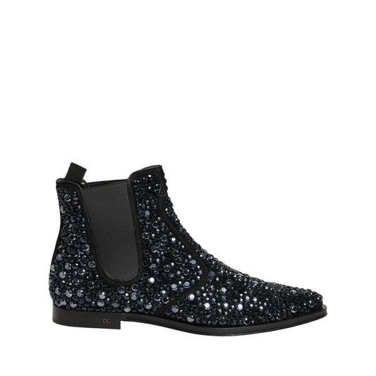 Dolce & Gabbana Black Embellished Chelsea Ankle Boots Shoes